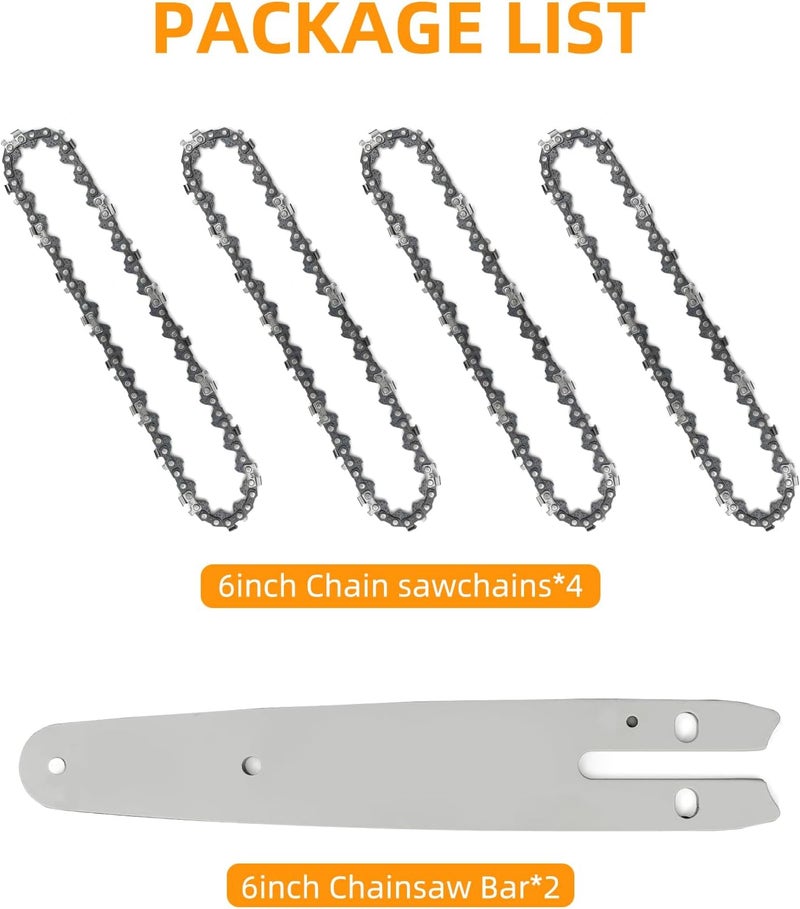 JINFFR 6 Inch Chainsaw Chain and Guide Bar, Replacement Chain Saw Bar and Chains for 6 inch Mini Cordless Electric Portable Handheld Chainsaw for Wood Cutting (4 Chains + 1 Bar) - Image 5
